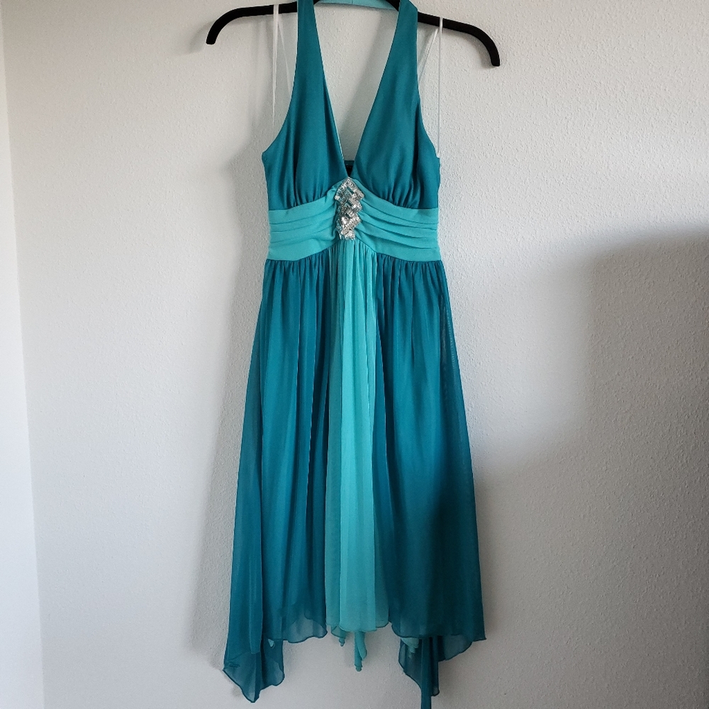 Halter Two Toned Teal handkerchief dress